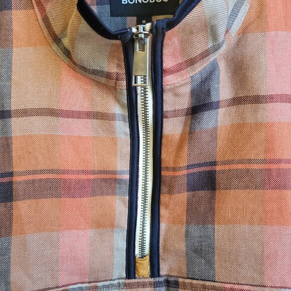 Bonobos Jacket Mens Medium Rust Plaid Linen‎ Anorak Pullover Lightweight NWOT - Picture 7 of 12